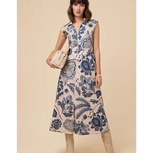 Spartina 449 Lainey Zip up Shirt Midi Dress Serpentine Foliage Moonlight Large